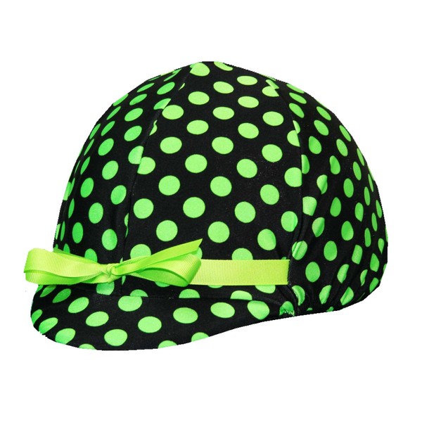 Equestrian Riding Helmet Cover - Black with Lime Polka Dots