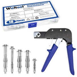 Waltool 19pcs Wall Anchor Screws Assortment Kit with Metal Setting Tool, Zinc Plated 5 Sizes Molly Bolt Hollow Drive Wall Anchor Screws and Heavy Duty Gun for Tile Drywall Plaster Walls