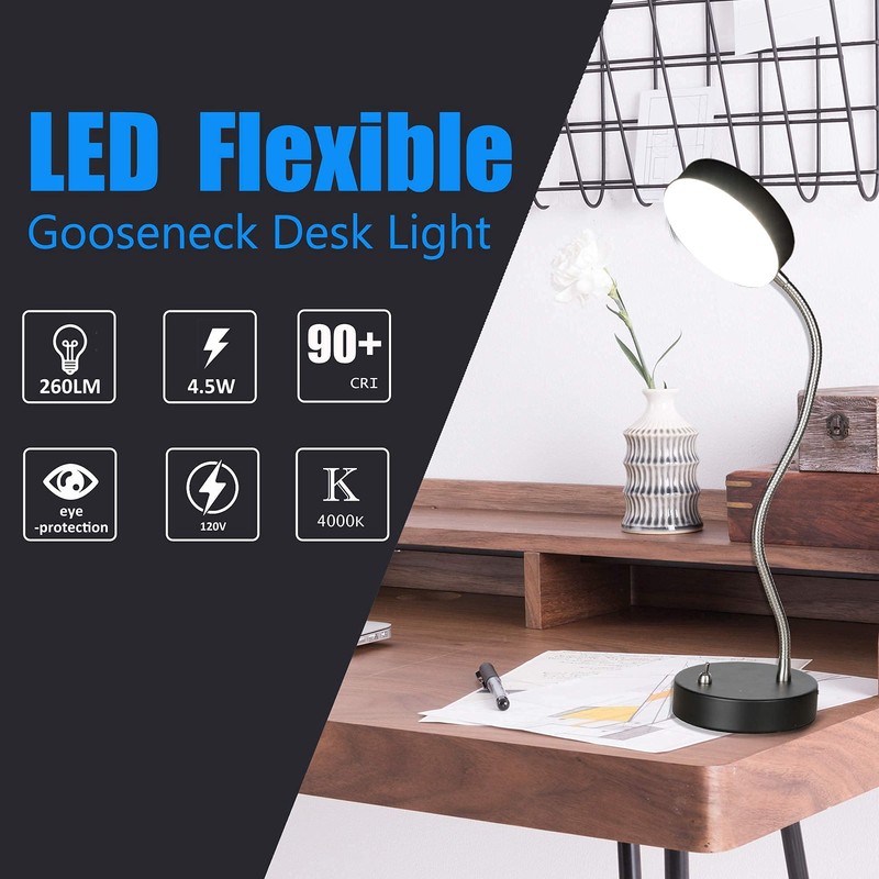 MingBright 19.25" Flexible Gooseneck LED Desk Lamp, Plun-in Table Light