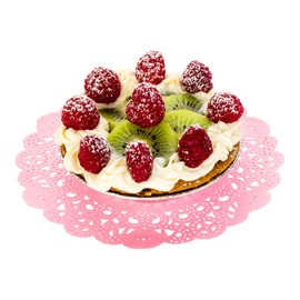 Restaurantware Pastry Tek 6 x 6 Inch Lace Doilies 100 Decorative Tableware Placemats - Disposable Round Pink Paper Table Doilies For Birthdays Or Weddings Table Decor