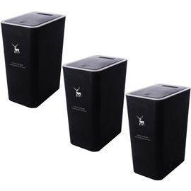 Sooyee 3 Pack Bathroom Trash Can with Lid 14L / 3.7 Gallon Slim Trash Can with Pop-Up Lid, Waste Basket for Bathroom,Powder Room,Bedroom,Kitchen,Craft Room,Office,Black
