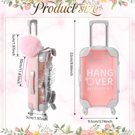 Sweetude 8 Set Hangover Recovery Kit Suitcase Mini Luggage Girls Trips Bachelor Party Favors Bridal Shower Bridesmaid Emergency Kit Pink Fluffy Ball Wedding Favors for Bachelorette Party