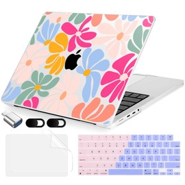MecBevia for MacBook Pro 16 Inch Case (2025–2021, M4/M3/M2/M1 Pro & Max, Model A3403 A3186 A2991 A2780 A2485), Hard Shell & Keyboard Cover, Screen Protector, Webcam Cover, Adapter, ColorfulFlowers