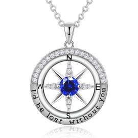 FAFY Christmas Gifts for Wife Compass Necklace Anniversary for Her,Wife Birthday Gift Ideas S925 Sterling Silver September Birthstone Necklace Sapphire Blue Jewelry Gifts for Women Her