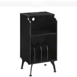 Urparcel Record Player Stand With Plug,Record Storage Table With Three Levels of Storage Space,Coffee Table,Side Table,Bedside Table,Suitable For Living Room,Bedroom,Office Black