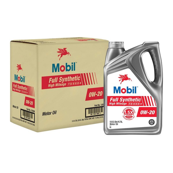 Mobil Full Synthetic High Mileage Motor Oil 0W-20, 5 Qt,