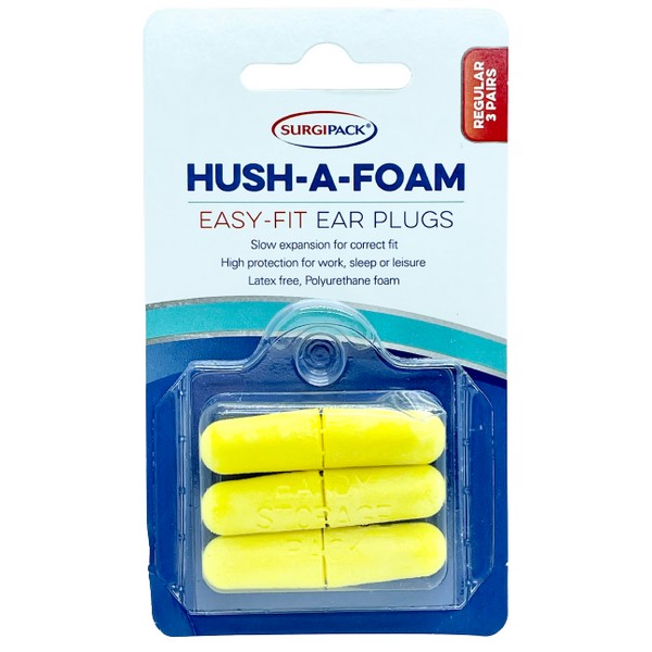 SurgiPack Hush-A-Foam Easy-Fit Ear Plugs Regular 3 Pairs