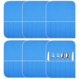 Weewooday Silver Storage Bags Anti Tarnish Silver Protector Bags Blue Holder for Silverware Flatware Storage Organizer Cloth Place Setting Roll with White Ribbon for Teaspoon Utensils(6 Pieces)