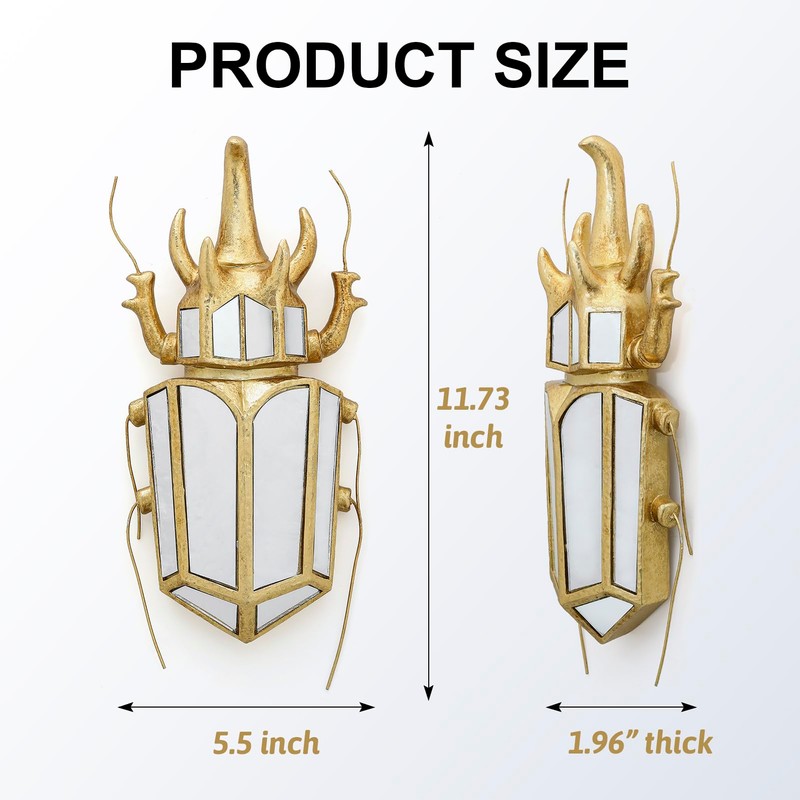 Xinleitan Decorative Bug and Dragonfly Mirrors - Gold Resin and