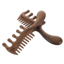 Baluue 2pcs Wooden Scalp Brush Wide Tooth Gua Wooden Comb for Scalp Massage Handmade Acupressure Tool for Relaxation and Hair Care
