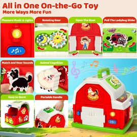 Montessori Toys for 1 2 3 Year Old Boys Girls, Musical Barn Farm Animal set for Toddler, Shape Sorting Educational Toy for Baby 12-18 Month, Learning Fine Motor Skills, Christmas Birthday Easter Gifts