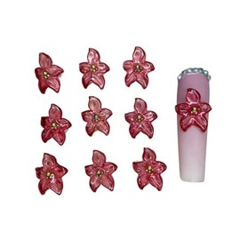 Set 8Pcs Gel 3D Red Orchid Christmas Flowers Nails Charms Handmade by Gel, Design For Medium & Long Nail 3D Flower For Nail Art Floral Salon Decor For Women Girls (Red Orchid Christmas -Medium 8PCs)