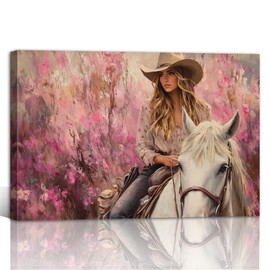 TIEHAOMAI Pink Cowgirl Canvas Wall Art(Artwork-1,12x18inch (30x45cm))