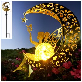 Merrytech Solar Fairy Garden Decor for Outside,Solar Garden Lights Outdoor Decorative, Garden Statues Decor,Yard Decor,Patio Lawn Ornaments,Metal Yard Art,Unique Angel Gifts for Women,Mom Grandma,1PC