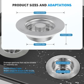 Stainless Steel Sink Plug & Drain Strainer Set - Rustproof, Universal for Kitchen Sink, Anti-Clogging, Odour Prevention, Easy Cleaning