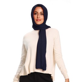 Jersey Hiyab Bufandas para mujer, bufanda musulmana para la cabeza, Azul marino, L