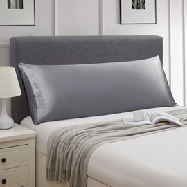Ersmak Satin Body Pillow Cover, 20x54 Inches Grey Ultra Soft Satin Body Pillow Case for Hair and Skin, Silky Slip Cooling Long Side Satin Body Pillow Pillowcase with Envelope Closure