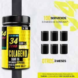 34 Zero Colágeno Hidrolizado 1kg Polvo Sabores 200 Servicios                                                                                          