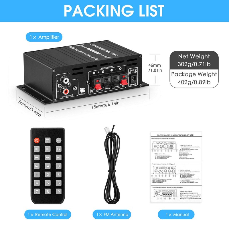 Mini Bluetooth 5.0 Digital Amplifier - Stereo Home and Car