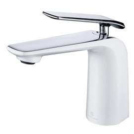 TOCALOCA White and Polished Chrome Bathroom Sink Faucet Single Handle 1 Hole Vanity Sink Faucet Cold and Hot Water Mixer Tap, Single Lever Lavatory Faucet