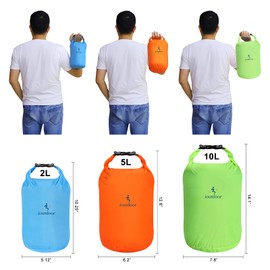 ioutdoor Dry Bag 2L + 5L + 10L Set, Waterproof Bag, Ultra-Light, Abrasion-Resistant, Tear-Resistant, Waterproof Bag, Waterproof Pack Sack for Kayaking, Swimming, Fishing, Camping, Hiking