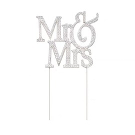 YOVECATHOU Decoración para tarta de novia y novio, diseño de Mr. and Mrs para decoración de aniversario de boda, color plateado