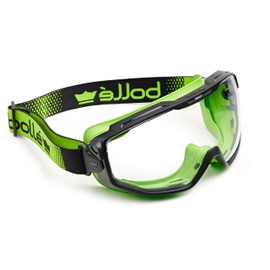 bolle SAFETY Universal Goggles, light weight, anti-scratch, and anti-fog coating - BLACK/GREEN, CLEAR Lens
