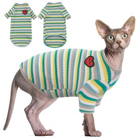 DENTRUN Hairless Cats Shirt Breathable Cat Daily Wear Clothes Stripe Vest Adorable Pajamas Jumpsuit Soft & Skin-Friendly