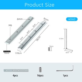 SWAWIS Set of 4 track connectors for 40 x 40 aluminium profile, aluminium profile connector, profile connector made of carbon steel with 16 pieces M5 screws and a wrench