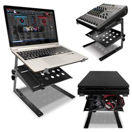 AxcessAbles Two-Tier Adjustable DJ Stand with Clamps | for DJ Controllers, Music Mixers, Laptops up to 20lbs.| DJ Controller Stand Compatible with DDJ-REV1, DDJ-FLX4 (LTS-03 Black)