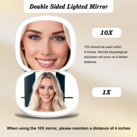 Elidora Compact Mirror with Light 1x/10x Magnifying Led Travel Makeup Small Mirror Rechargeable Portable Mirror for Purse Pocket Travel Essentials Accessories for Women Gifts White