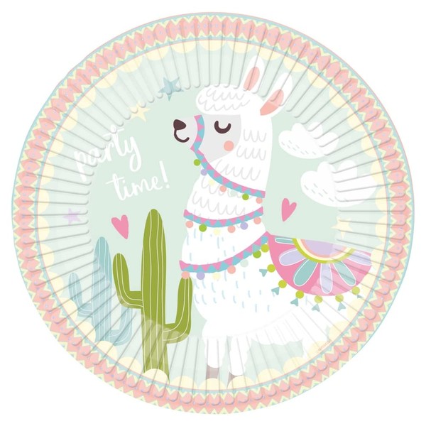 Amscan 9904586 - Llama Birthday Party Paper Plates - 8 Pack, 23 centimeters