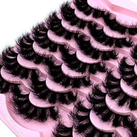 HBZGTLAD 14 Pairs Faux Mink Lashes - Russian Volume Cat Eye Strips, Fox Eye Dramatic Fake Eyelashes, Wispy Long Extension Style, Natural to Glam Look (HT-01)