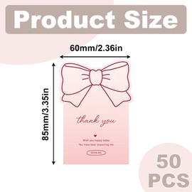 50 Pack Thank You Card Bulk Pink Thank You for Your Order Cards Bow Shape Thank You Greeting Cards for Wedding Birthday Baby Shower Parties Thankyous