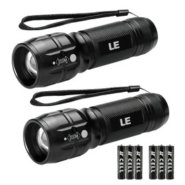 Lighting EVER LED Flashlights High Lumens, Small Flashlight, Waterproof, Adjustable Focus Flash Light for Outdoor, Emergency, Camping, AAA Batteries Included, 2 Pack