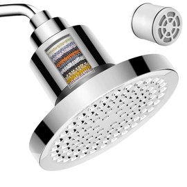 TECHVIDA Cabezal de Ducha con Filtro, Cabezal de Ducha con Filtro de Metal de 6 Pulgadas, Filtro de Agua para Regadera con Cabezal, Alta Salida con Cartucho de Filtro, Eliminar Impurezas