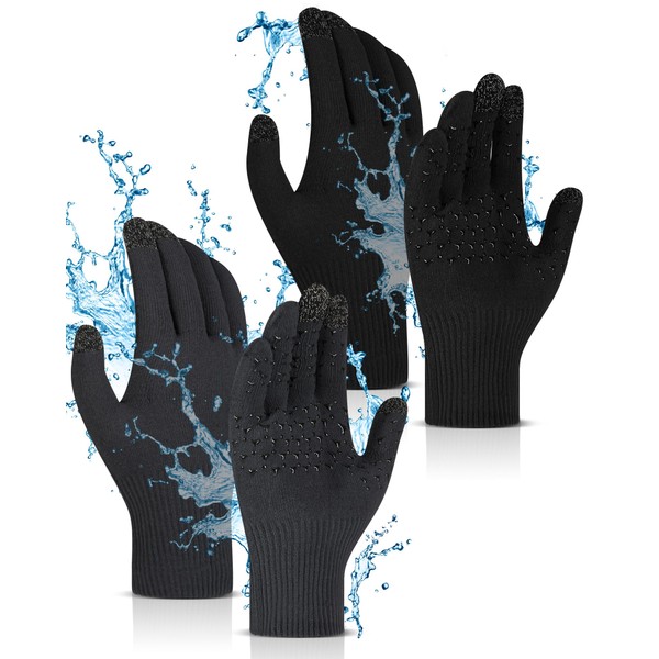 Eurzom 2 Pairs Winter Waterproof Gloves for Men Warm Thick