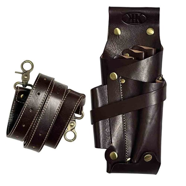 KK ssr019 Scissor Case, Genuine Leather, 4 Pieces, For Hairdresser, Barber, Trimmer, Scissor Bag with Genuine Leather Belt, 5 Colors