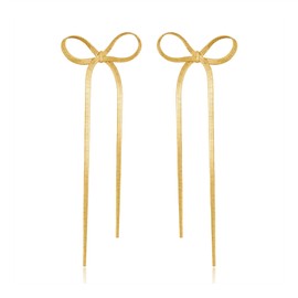 Gold Bow Earrings for Women Girls, Tie Bow knot Bowtie Stud Earrings, Trendy Butterfly Tassels Ribbon Tone Bow Earrings Jewellery Gift Birthday Wedding Christmas