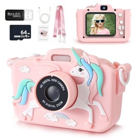 SlowTon Cámara para Niños, Cámara Fotografica Digital con 48 MP y Tarjeta de Memoria de 64 G, Mini Cámara 1080P HD con Pantalla IPS de 2,4'' y Video d