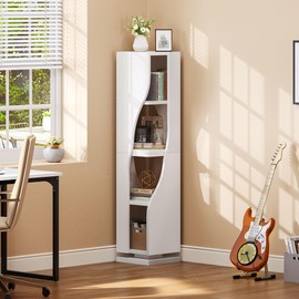 YITAHOME Corner Bookshelf, 4-Tier Rotating Bookshelf,Modern Narrow Shelf Organizer Storage for Bedroom, Living Room, Study Room,White