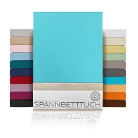 Beautex Cotton Fitted Sheet, Premium Jersey Fabric, 160 g/m², Choice of Size and Colour, Topper, 140 x 200 x 15 cm, Turquoise
