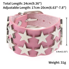 FM FM42 Pink PU Simulated Leather Star Rivets Studded Buckle Adjustable Bracelet, Pack of 2 PCs