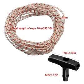 Starter Rope, 10 m Diameter 4 mm Starter Rope, Lawn Mower, Cable Pulley, Recoil Starter Rope, Pull Cord with 3 Pieces Mower Handle for Chainsaws, Trimmers, Garden Tools, Lawn Mower Parts, Pull Rope