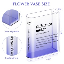 BuyCard Transparent Acrylic Book Vase for Flowers, Transparent Flower Vase for Home Decoration, Simple Bookshelf Decoration, Unique Stuff for Book Lovers, Difference Maker, Gift for
