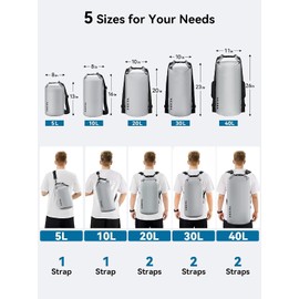 HEETA Waterproof Dry Bag for Women Men, 5L/10L/20L/30L/40L Roll Top Lightweight Dry Storage Bag Backpack with Emergency Whistle for Travel, Kayaking,