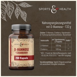 D-Mannose Cranberry Kapseln - 200 Kapseln Cranberry D Mannose - 500mg pro Tagesdosierung - D Mannose Pulver hochdosiert in Kapselform