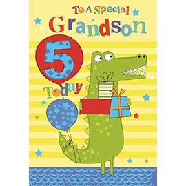 To A Special Grandson 5th 5 Today Crocodile Presents Design Happy Birthday Card