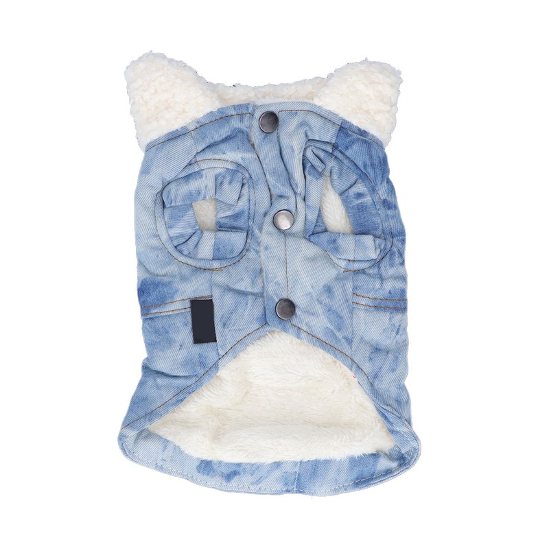 Dog Jean Coat Warm Cold Weather Plush Denim Pet Jacket