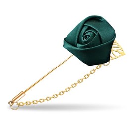 Green Rose Flower Brooch with Gold Leaf Chain Pin Vintage Floral Brooch for Men Suit Flower Lapel Pin for Wedding Clothing Accessories